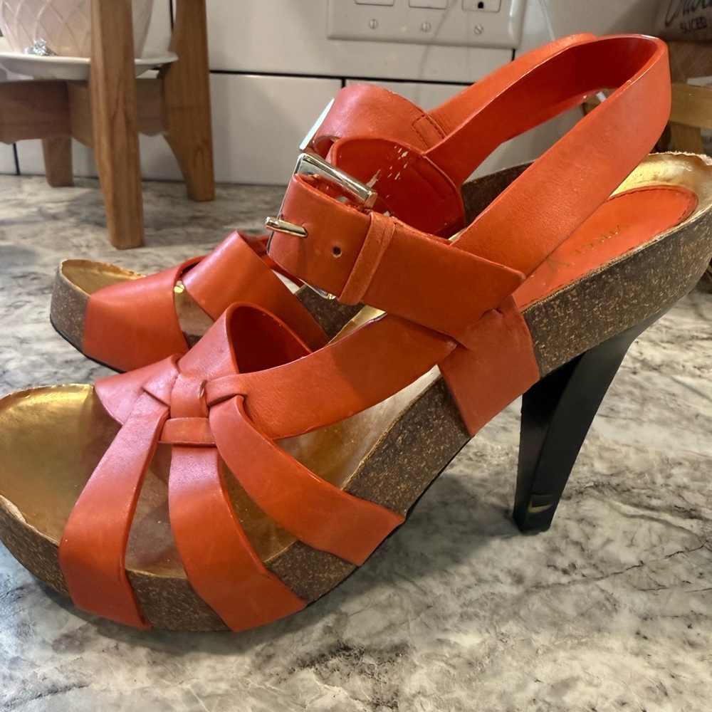 Vince Orange Strappy Platform Heels